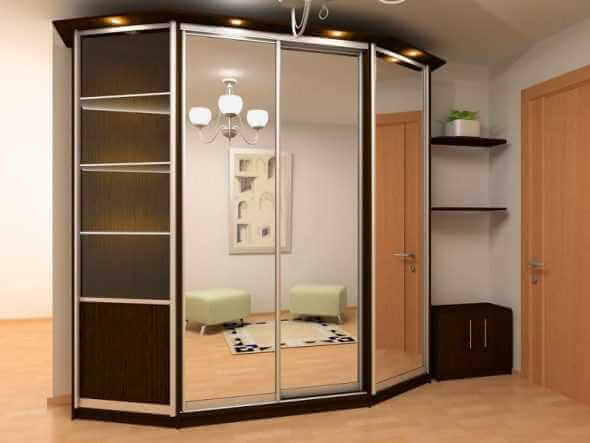 /Угловой шкаф-купе №382 с зеркальным и стеклянными фасадами на заказ